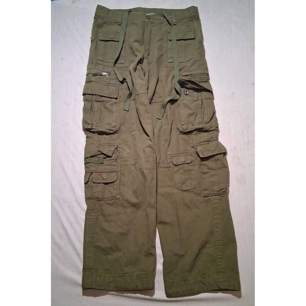MNML Pants Mens 33 Green Military Cargo Paratrooper Multi Pocket Heavy Weight